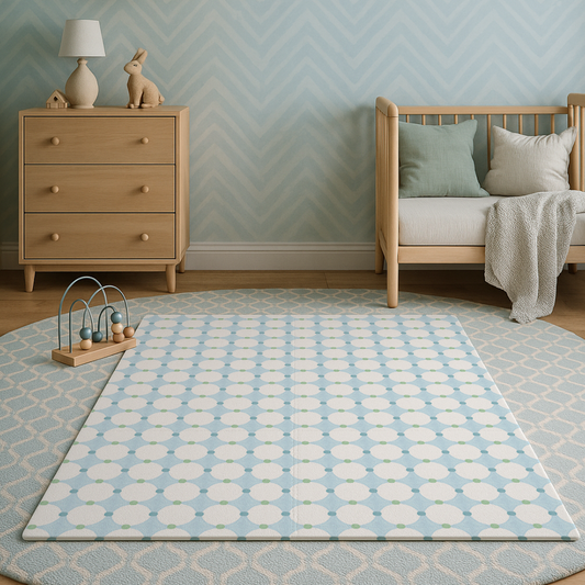 Tapete infantil Bolas Azul e Verde Tini Tiny no quarto de bebê — tapetinho de EVA premium