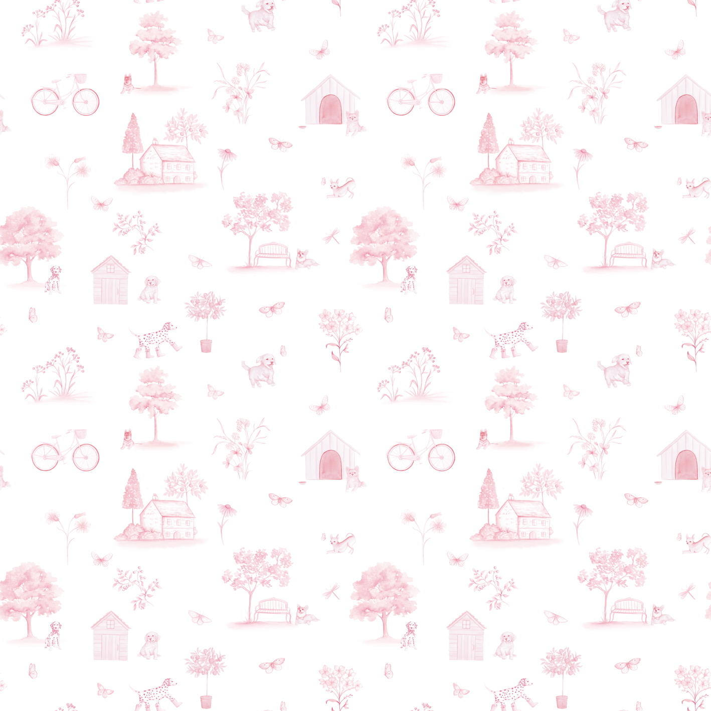 Tapetinho de EVA Dogs Toile de Jouy Rosa Tini Tiny — tapete infantil premium feito no Brasil
