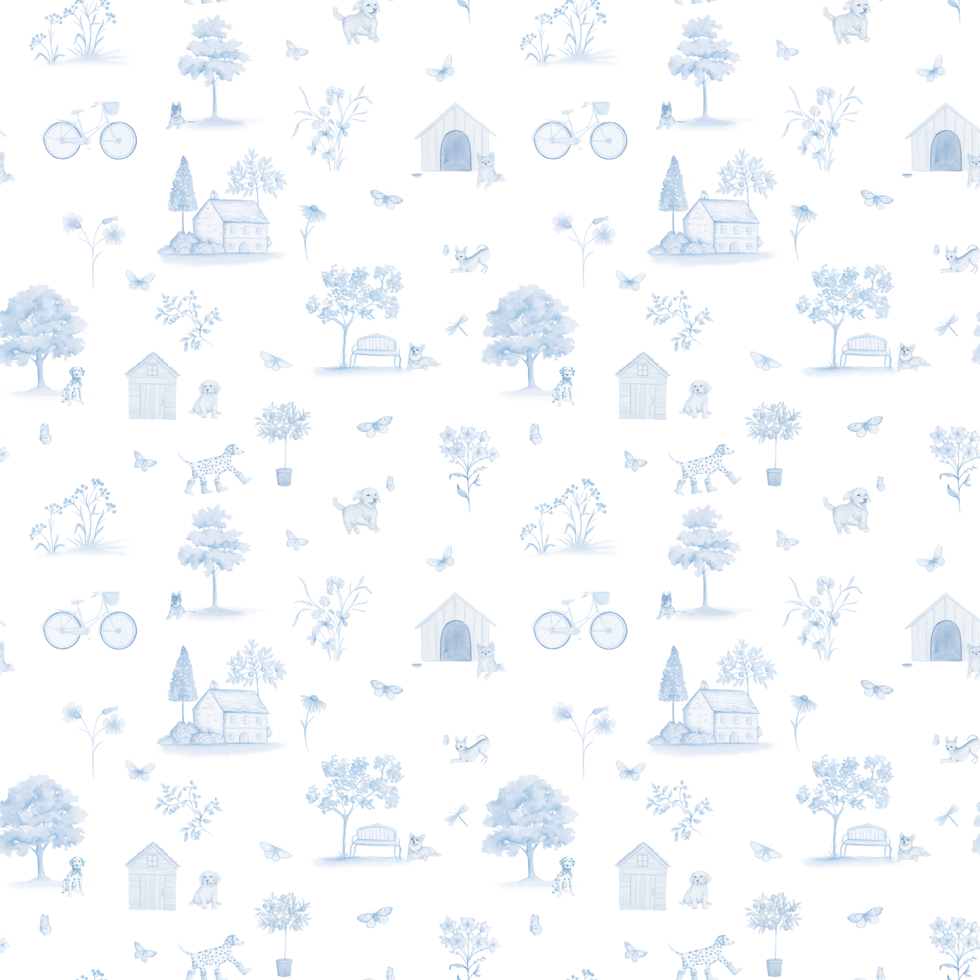 Tapetinho de EVA Dogs Toile de Jouy Azul Tini Tiny — tapete infantil premium feito no Brasil
