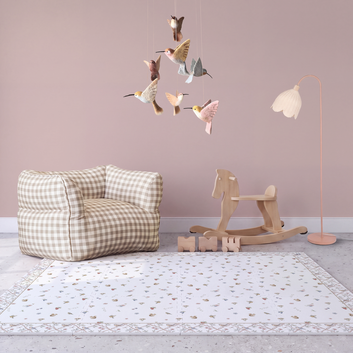 Tapete infantil Pietra com barrado Lili Tini Tiny no quarto de bebê — tapetinho de EVA premium