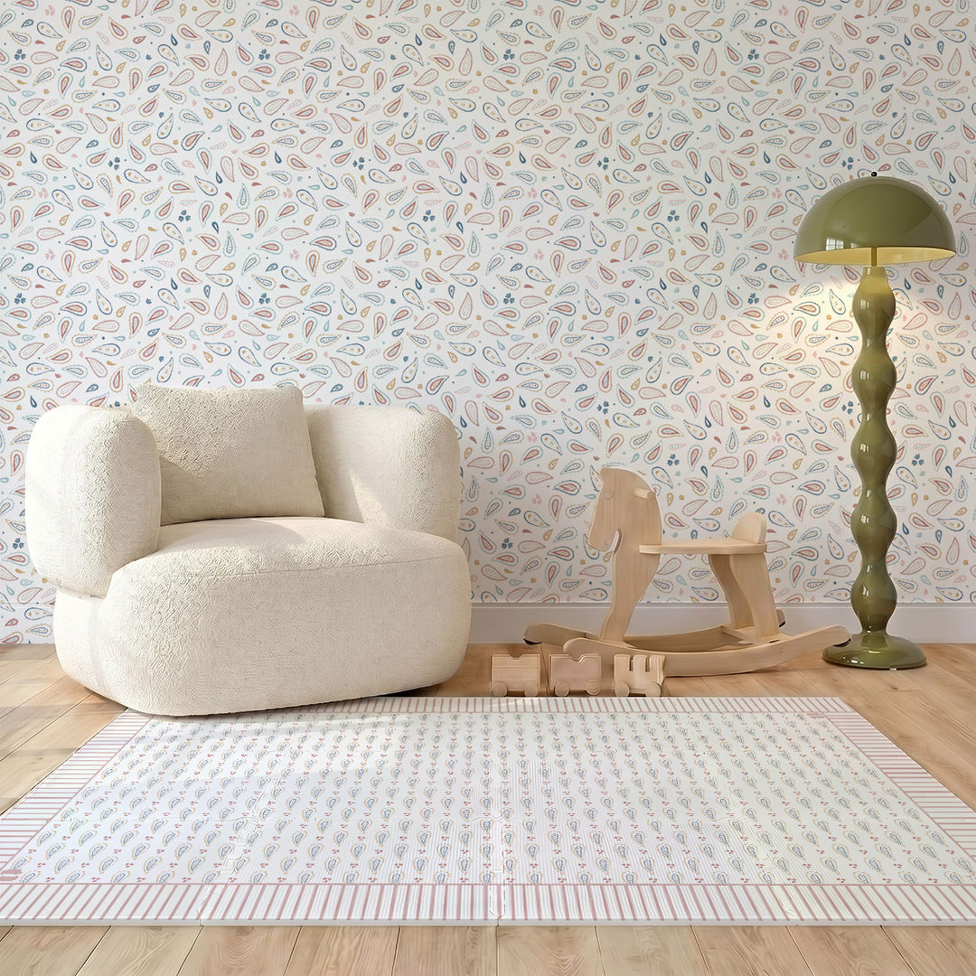 Tapete infantil Cashmere Colorido Tini Tiny e Tom Wallpapers no quarto de bebê — tapetinho de EVA premium