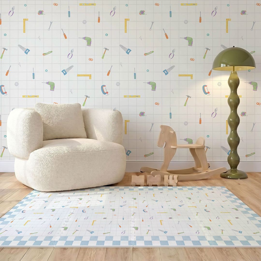 Tapete infantil Ferramentas Tini Tiny e Tom Wallpapers no quarto de bebê — tapetinho de EVA premium