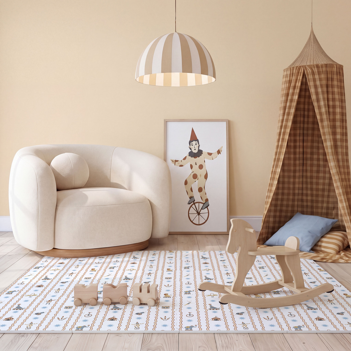 Tapete infantil Circus Amarelo Tini Tiny no quarto de bebê — tapetinho de EVA premium
