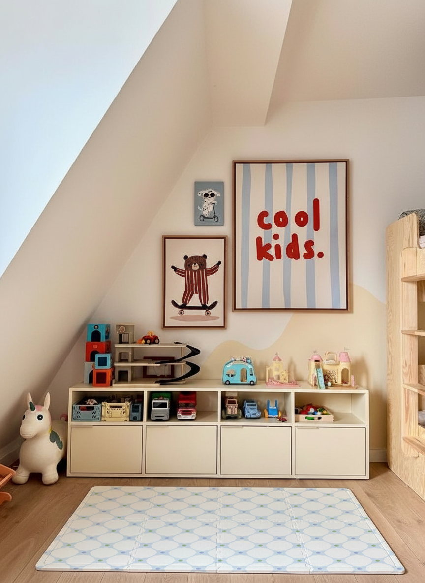 Tapete infantil Flower Power Azul Tini Tiny no quarto de bebê — tapetinho de EVA premium