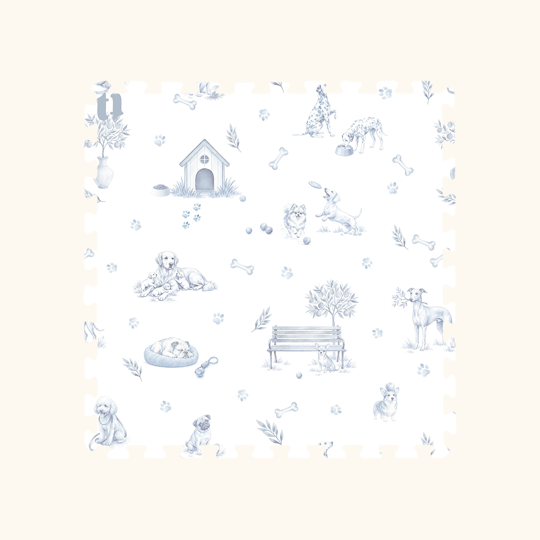 Tapetinho de EVA Toile de Jouy Dogs Azul Tini Tiny — tapete infantil premium feito no Brasil