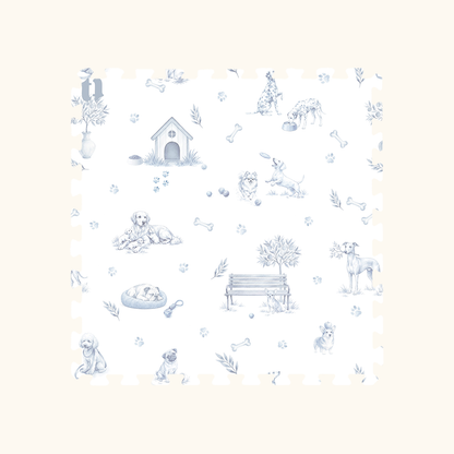 Tapetinho de EVA Toile de Jouy Dogs Azul Tini Tiny — tapete infantil premium feito no Brasil