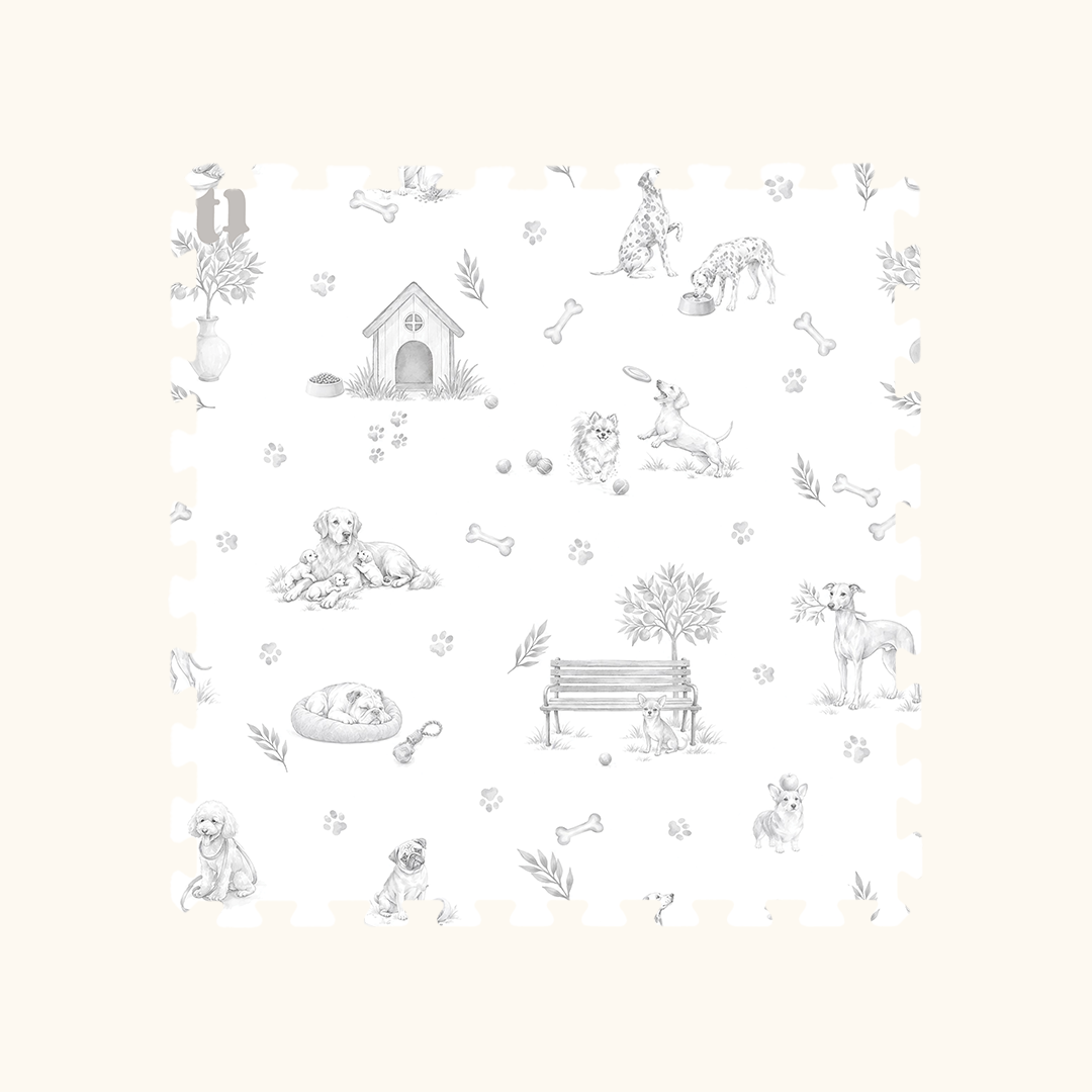 Tapetinho de EVA Toile de Jouy Dogs Cinza Tini Tiny — tapete infantil premium feito no Brasil