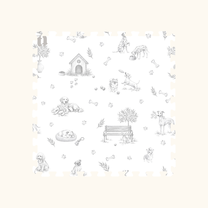 Tapetinho de EVA Toile de Jouy Dogs Cinza Tini Tiny — tapete infantil premium feito no Brasil