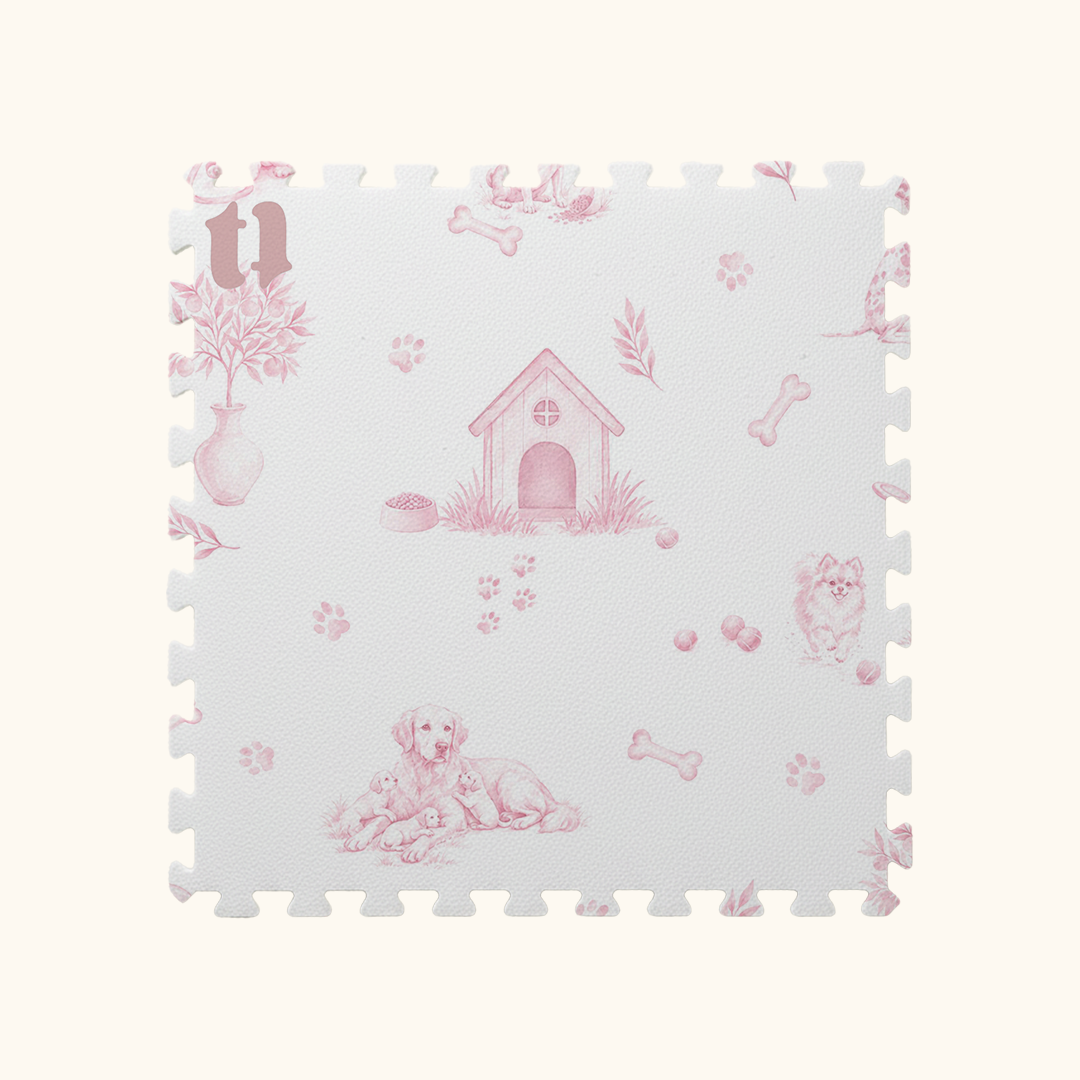 Tapetinho de EVA Toile de Jouy Dogs Rosa Tini Tiny — tapete infantil premium feito no Brasil