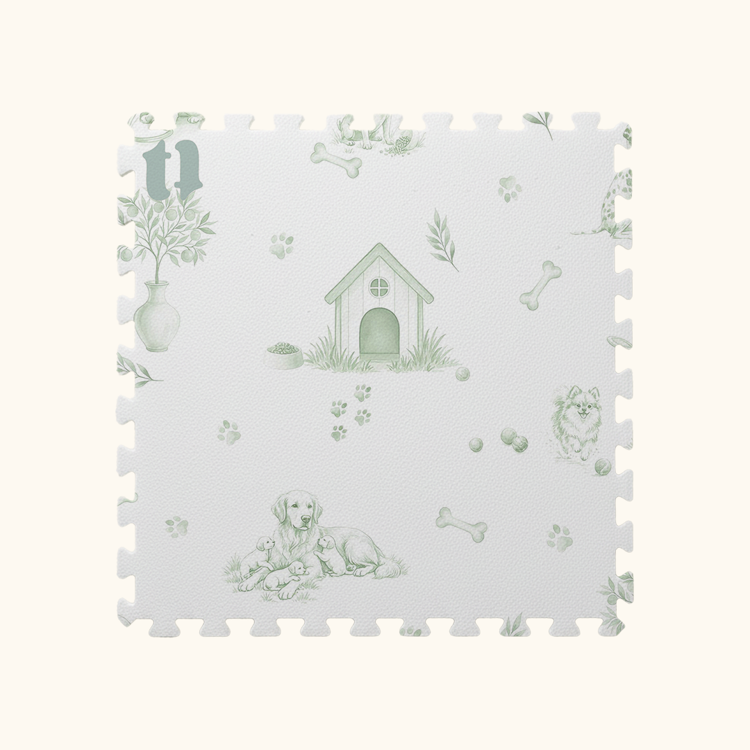 Tapetinho de EVA Toile de Jouy Dogs Verde Tini Tiny — tapete infantil premium feito no Brasil