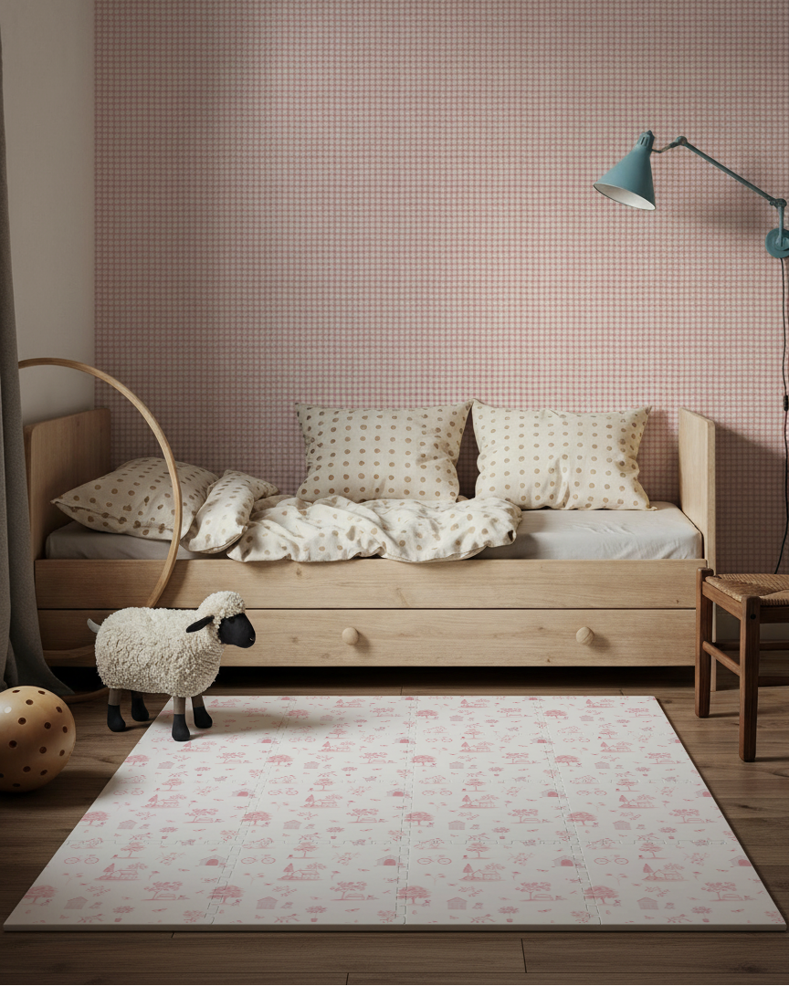 Tapete infantil Dogs Toile de Jouy Tini Tiny no quarto de bebê — tapetinho de EVA premium